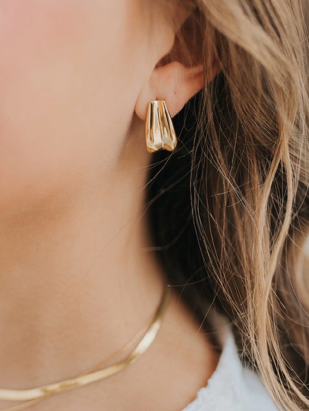 Non tarnish waterproof Polished Gold Sculpted Mini Hoop Stud Earrings